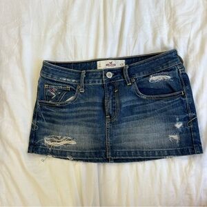 Vintage Hollister Dark Blue Distressed Denim Mini Skirt